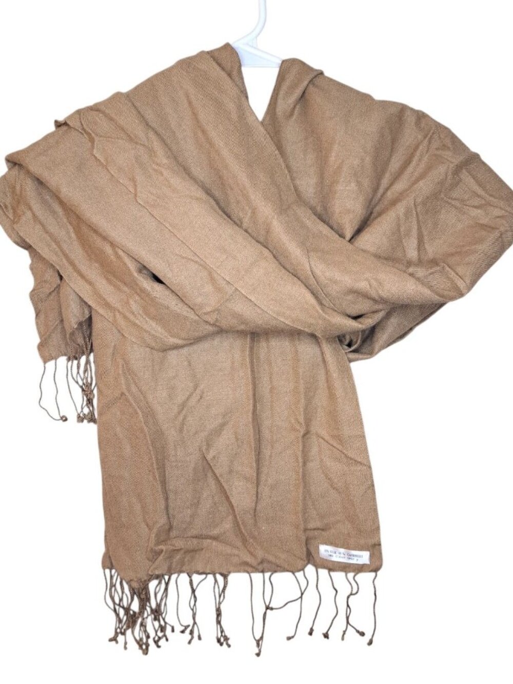 Tan Casual Cashmere And Silk Scarf With Fringe 72 X 27 Inch